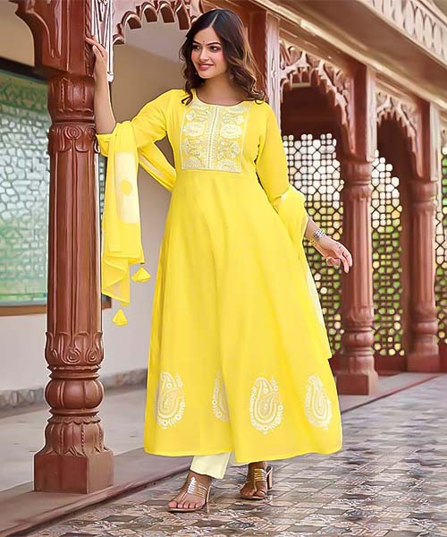 Yellow Cotton Casual Wear Salwar Kameez