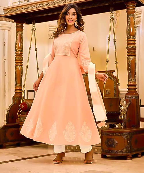 Salmon Cotton Casual Wear Salwar Kameez