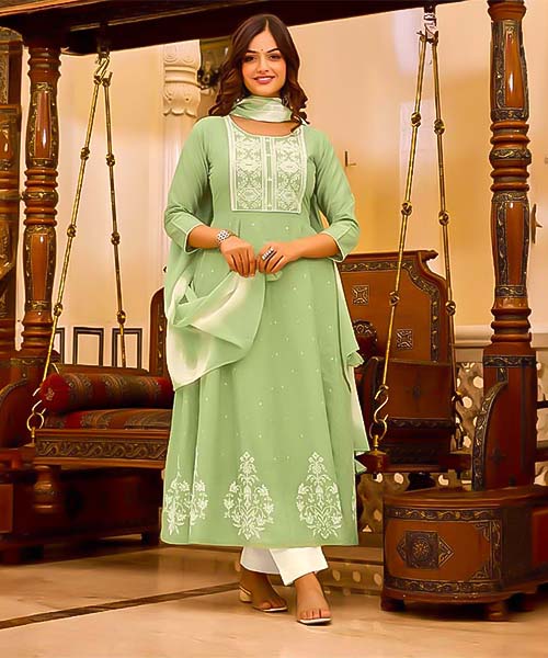 Green Cotton Casual Wear Salwar Kameez