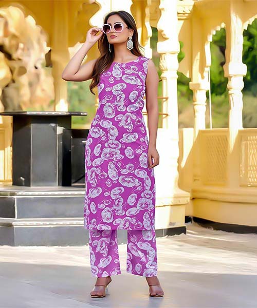 Purple  Cotton Printed Kurti