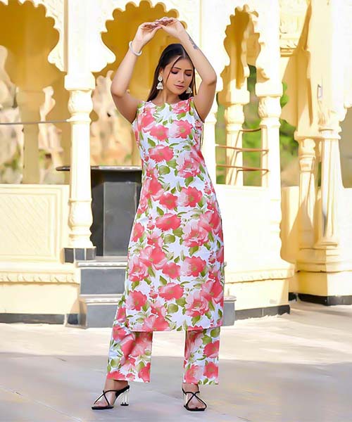 White  Cotton Printed Kurti