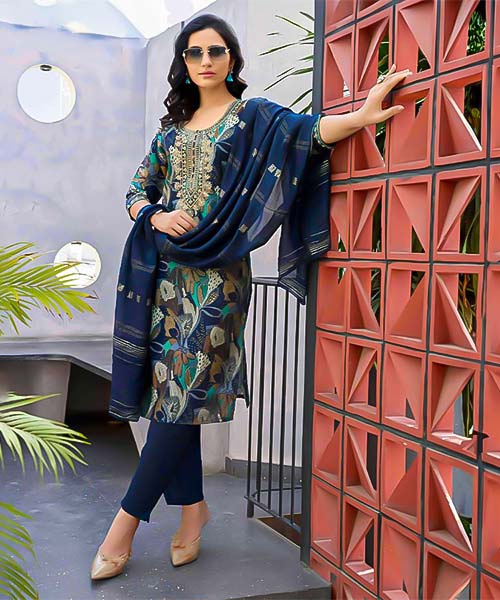 Blue  Chanderi Casual Wear Salwar Kameez