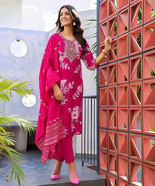 Magenta Chanderi Casual Wear Salwar Kameez