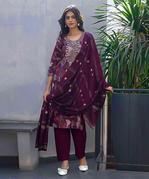 Violet Chanderi Casual Wear Salwar Kameez
