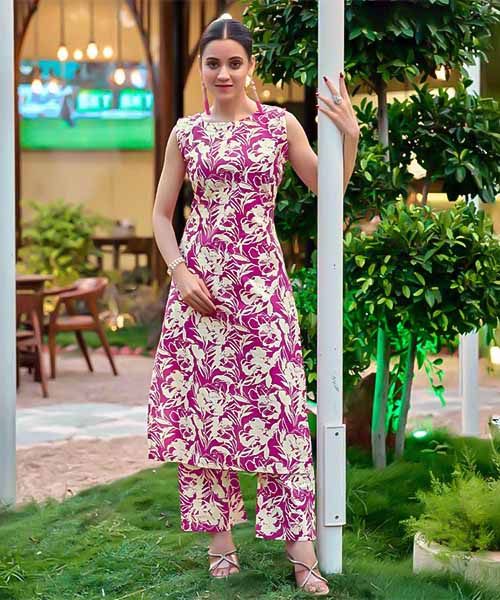Purple  Cotton Printed Kurti