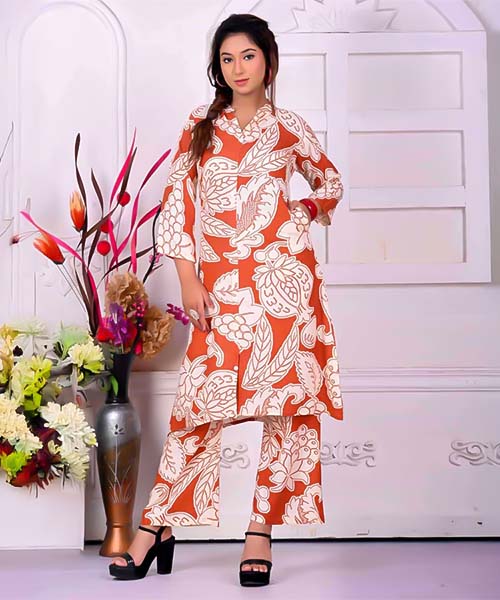 Orange  Rayon Printed Kurti in walsall