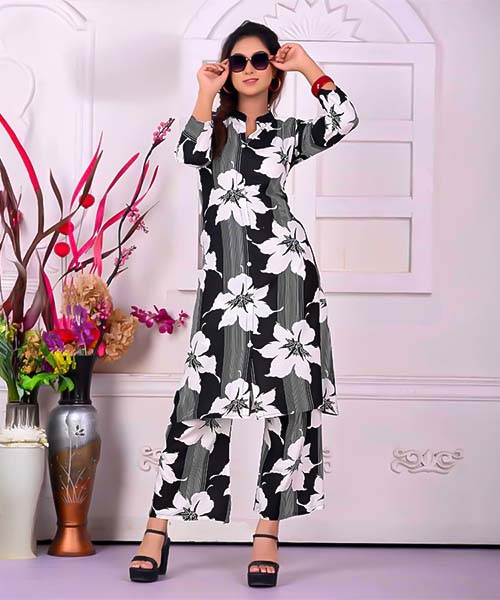 Black  Rayon Printed Kurti