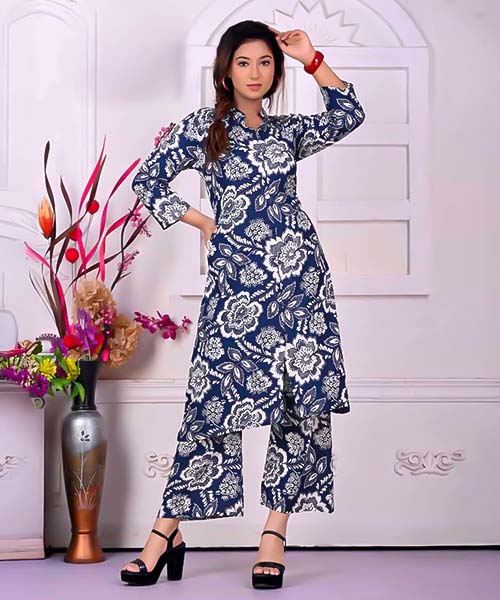 Blue  Rayon Printed Kurti