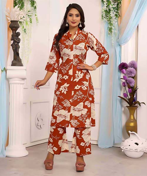 Orange  Rayon Print Designer Kurti in fiji