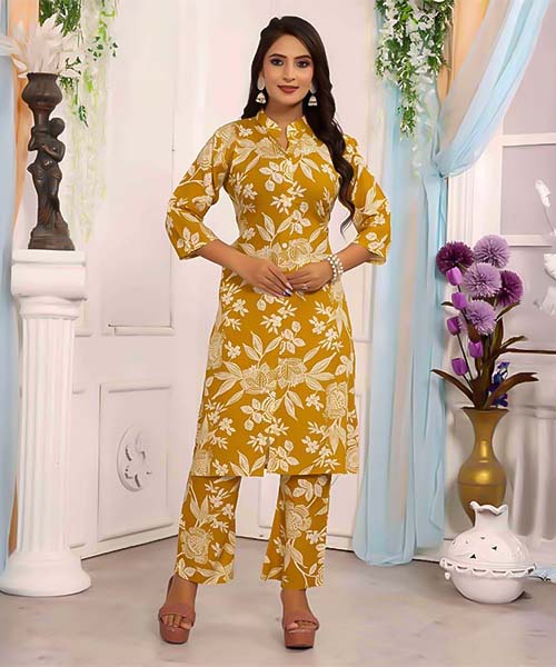 Yellow Rayon Print Designer Kurti in fiji