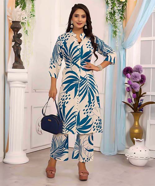 Blue  Rayon Print Designer Kurti in fiji