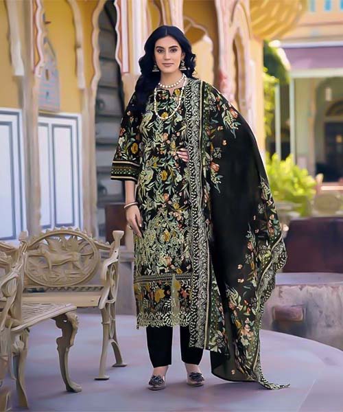 Black  Lawn Casual Wear Salwar Kameez in oxford