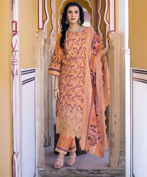 Orange  Lawn Casual Wear Salwar Kameez in oxford