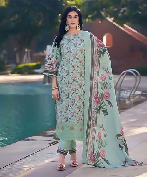 Green  Lawn Casual Wear Salwar Kameez in oxford