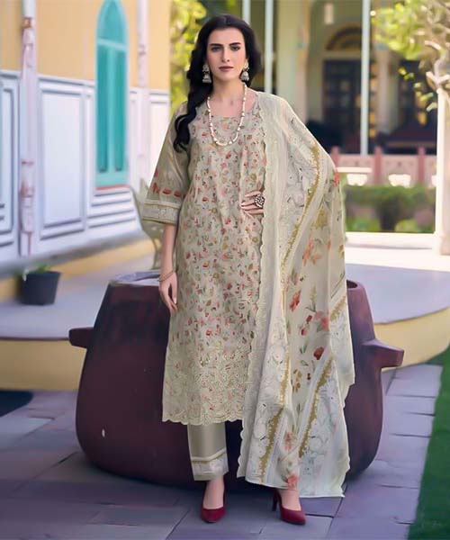 White  Lawn Casual Wear Salwar Kameez in oxford