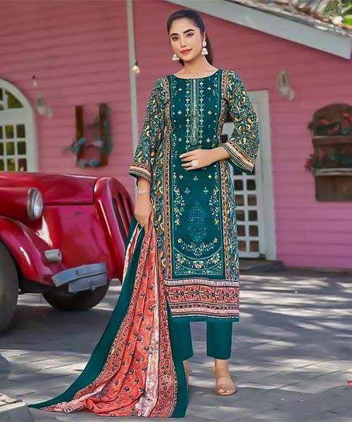 Green  Lawn Casual Wear Salwar Kameez