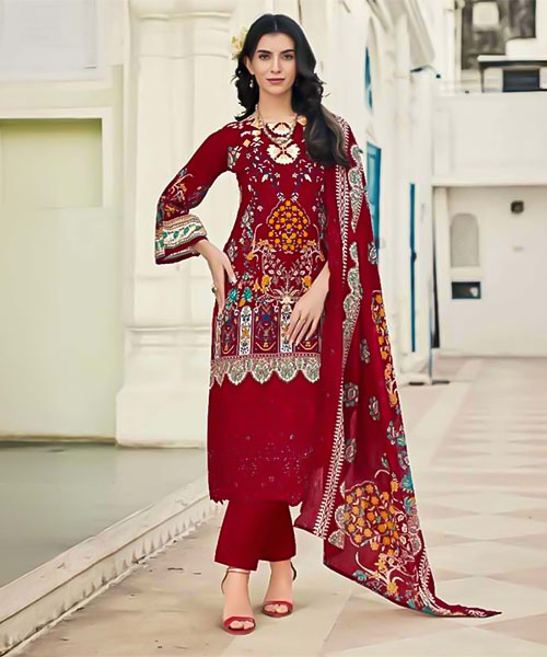 Red  Lawn  Casual Wear Salwar Kameez