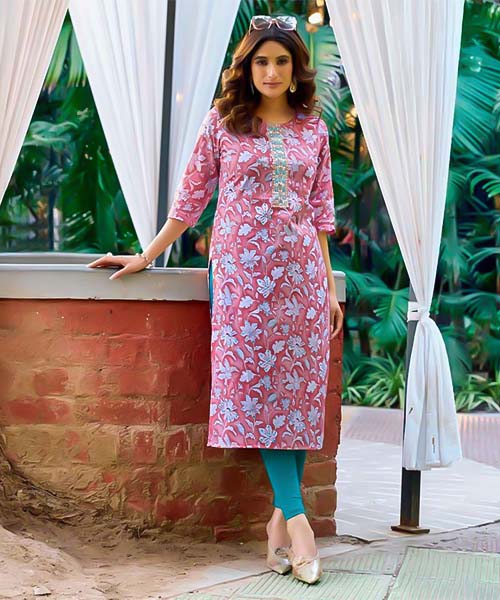 Pink  Cotton Printed Kurti in ipswich