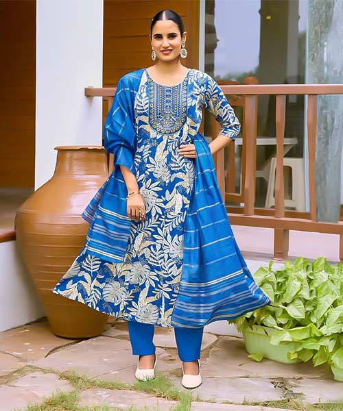 Blue  Rayon Casual Wear Salwar Kameez