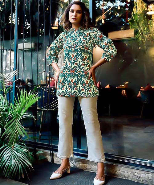 Green Rayon Printed Kurti in newport