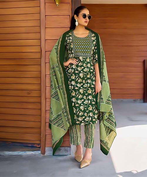 Green  Cotton Casual Wear Salwar Kameez