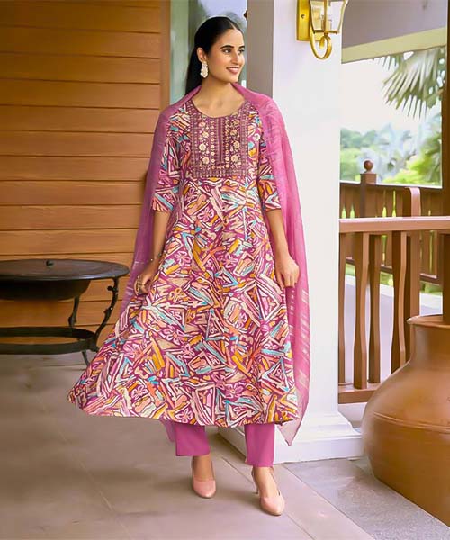 Pink  Rayon Casual Wear Salwar Kameez