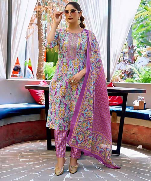 Purple Cotton Casual Wear Salwar Kameez in canada