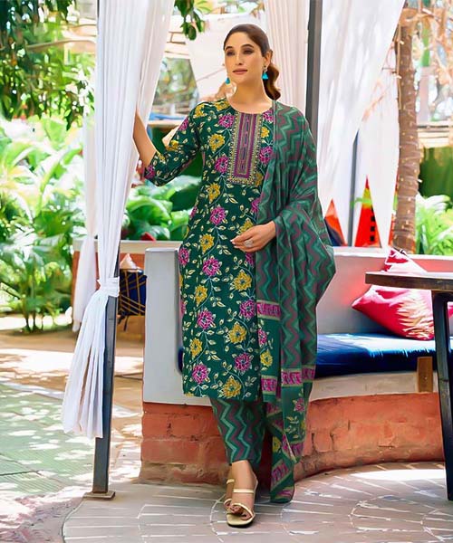 Green  Cotton Casual Wear Salwar Kameez