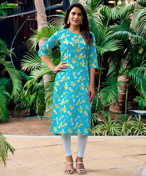Blue  Cotton Printed Kurti in ipswich