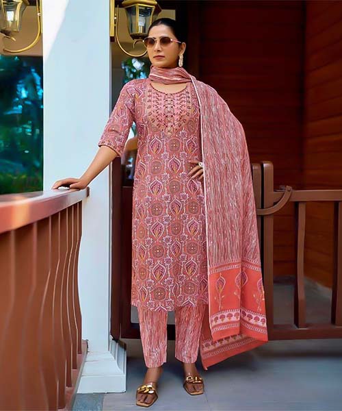 Pink  Cotton Casual Wear Salwar Kameez