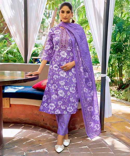 Purple Cotton Casual Wear Salwar Kameez