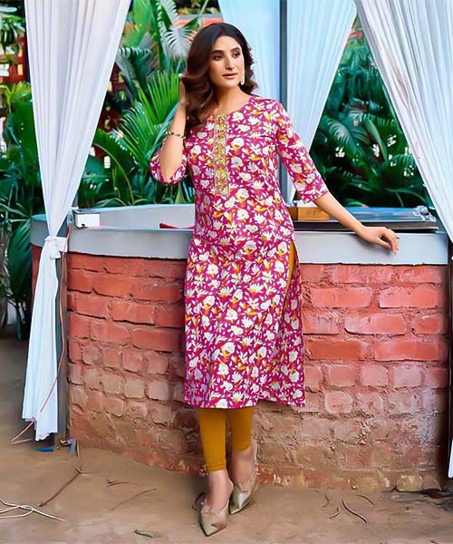 Magenta  Cotton Printed Kurti in ipswich