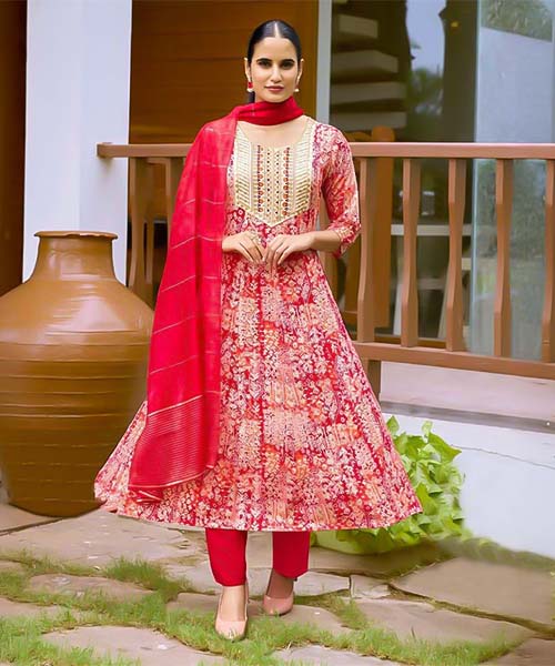 Red Rayon Casual Wear Salwar Kameez in united states
