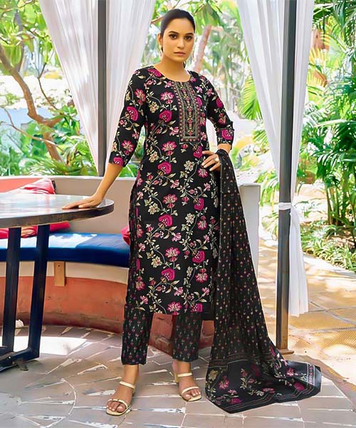 Black  Cotton Casual Wear Salwar Kameez