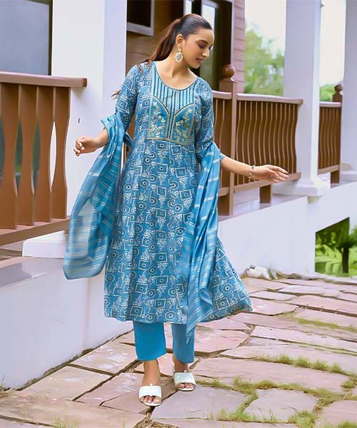Blue  Rayon Casual Wear Salwar Kameez