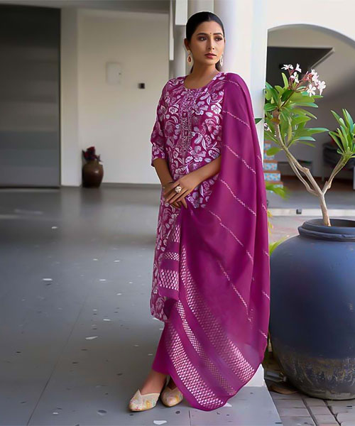 Magenta Vetican Printed Salwar Kameez in memphis