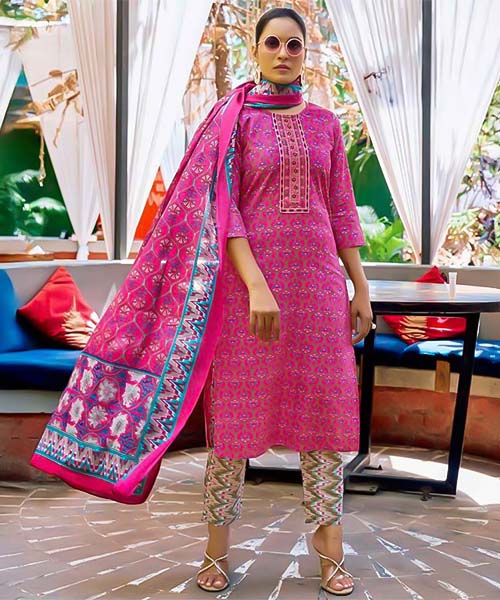 Pink  Cotton Casual Wear Salwar Kameez