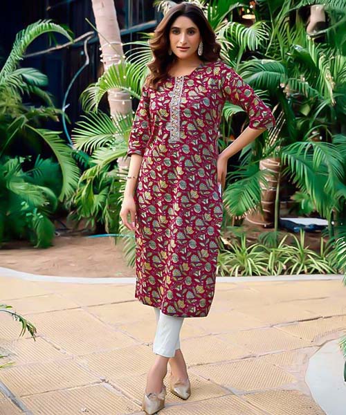Red Cotton Printed Kurti in ipswich