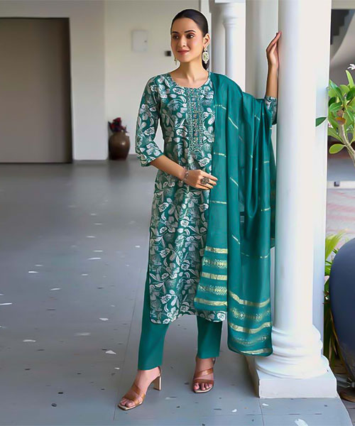 Cyan Vetican Printed Salwar Kameez in bulgaria
