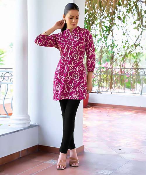 Magenta  Rayon Printed Kurti