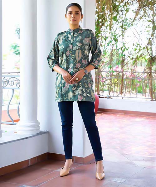Green  Rayon Printed Kurti