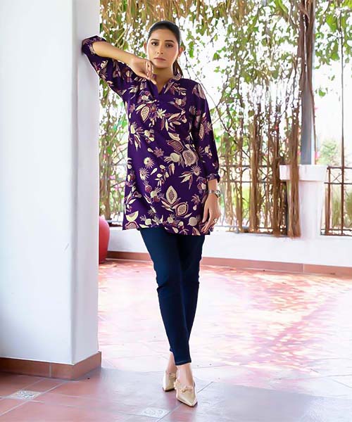 Violet Rayon Printed Kurti