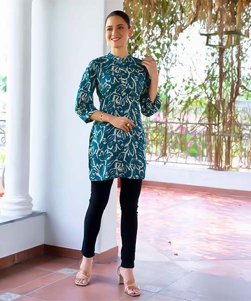 Cyan Rayon Printed Kurti
