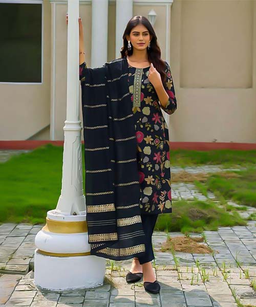 Black  Vertican  Casual Wear Salwar Kameez