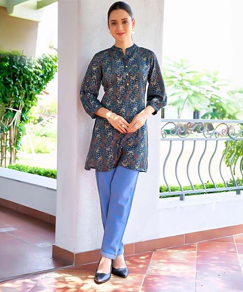 Grey Rayon Printed Kurti