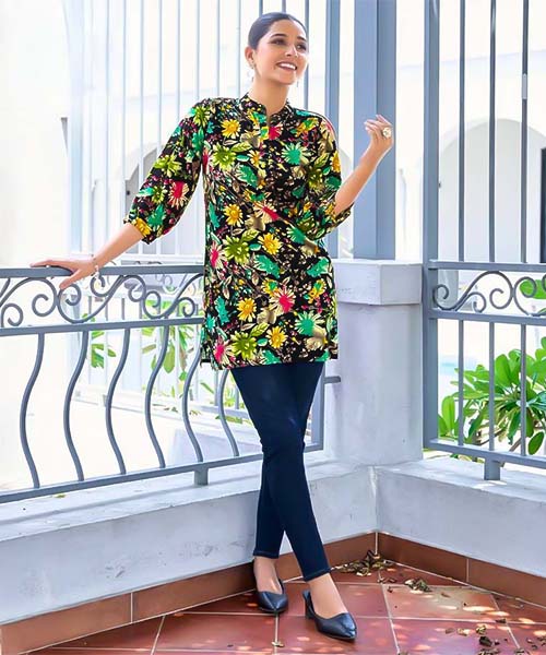 Black Rayon Printed Kurti
