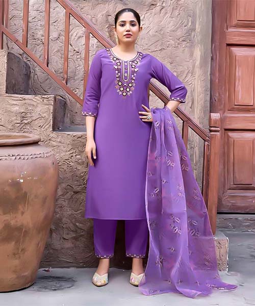 Purple  Roman Silk  Casual Wear Salwar Kameez in middlesbrough