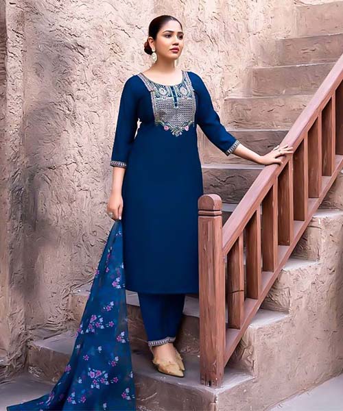Blue  Roman Silk  Casual Wear Salwar Kameez in middlesbrough