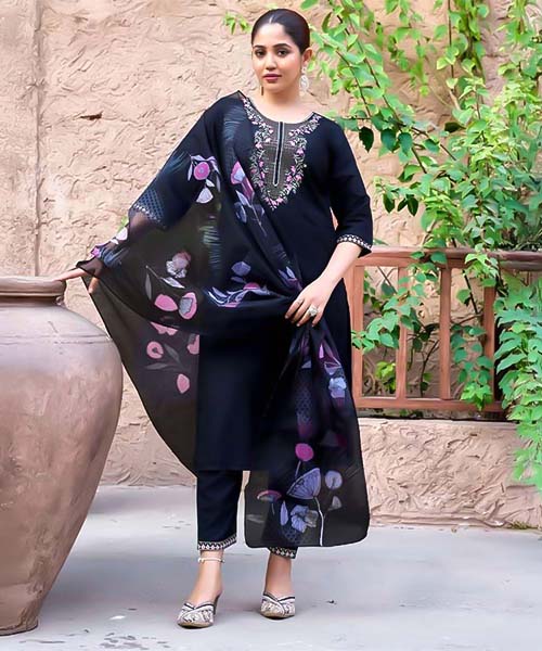 Black Roman Silk  Casual Wear Salwar Kameez in middlesbrough