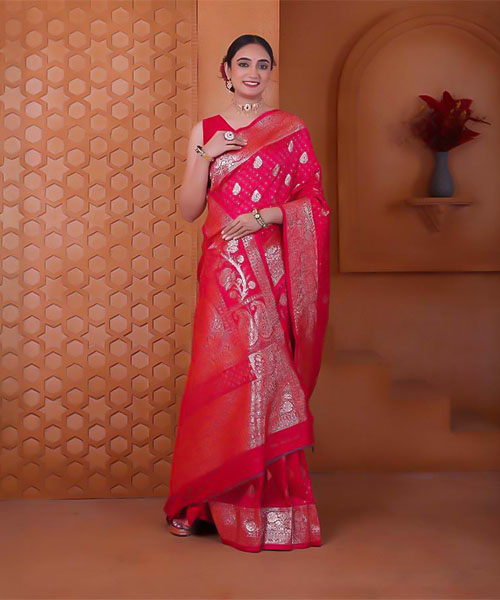 Red  Soft Silk Casual Wear Saree in switzerland